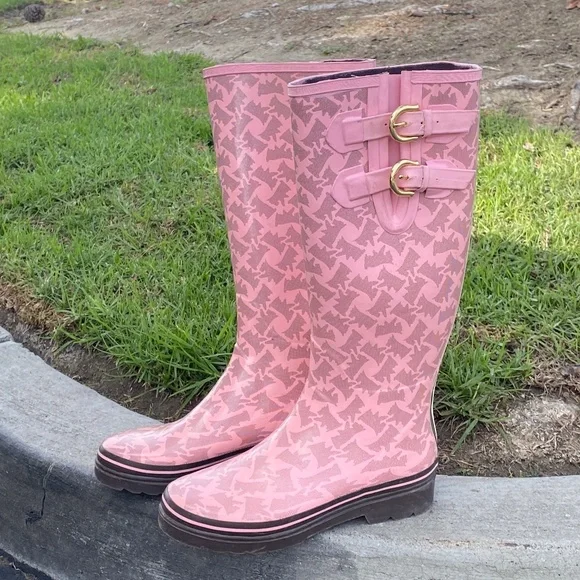 Y2K Juicy Couture PINK SCOTTIE DOG WELLIES TALL SAMMY RAIN BOOTS 9 WELLINGTON - Picture 4 of 14